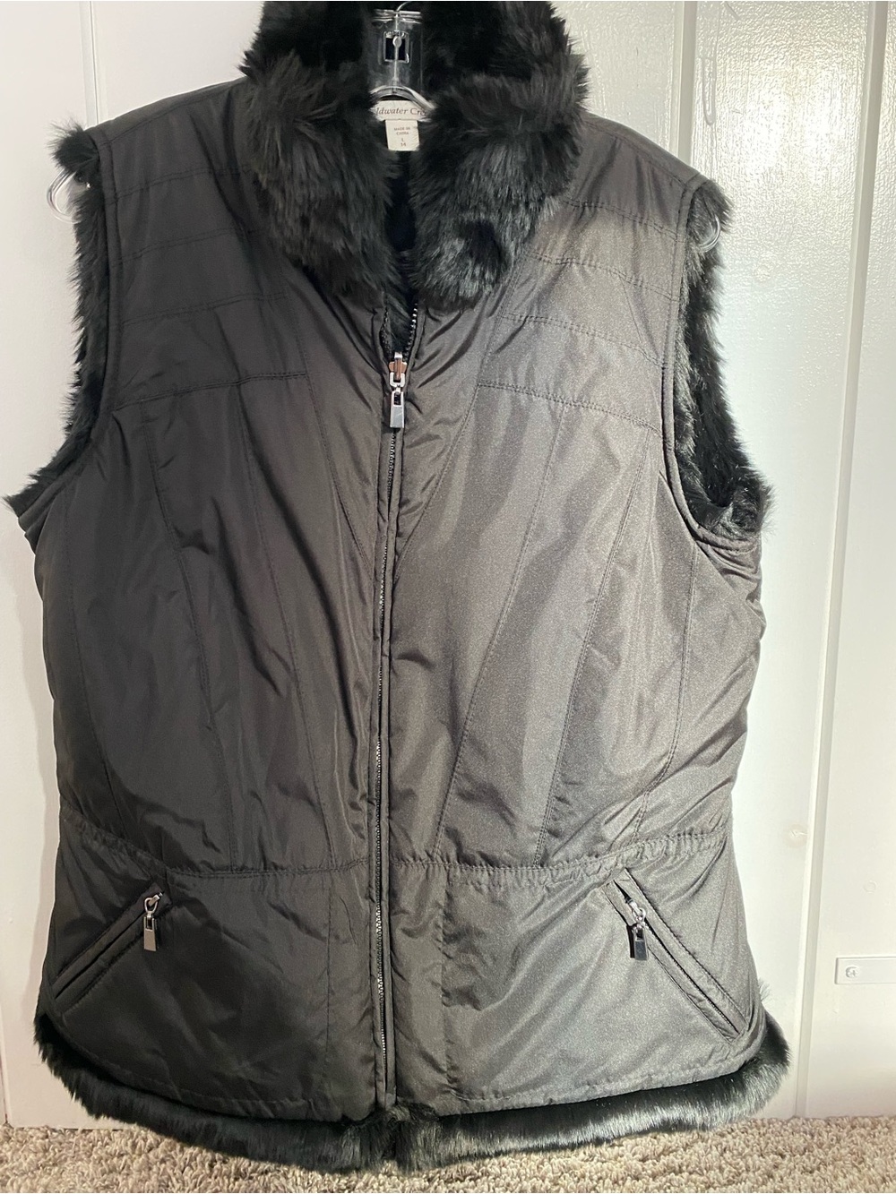 Coldwater Creek Black Quilted Faux-Fur Vest for Women